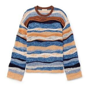 Ulla Johnson Francie Striped Slouchy Oversized Knit Pullover Sweater in Aegean S